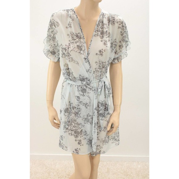 Vintage Apt 9 Wrap Robe Semi Sheer Peignoir Small Blue Floral Toile - Picture 1 of 8